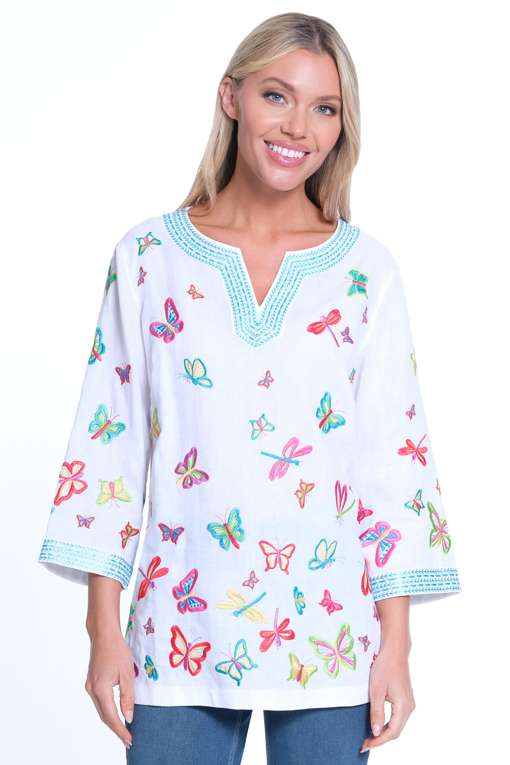 John Mark White outlet Embroidered Blouse M NWT Bright Star Butterflies Birds $139