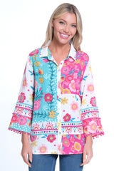 Tunic with Pom Pom Trim - Women's - Floral Multi