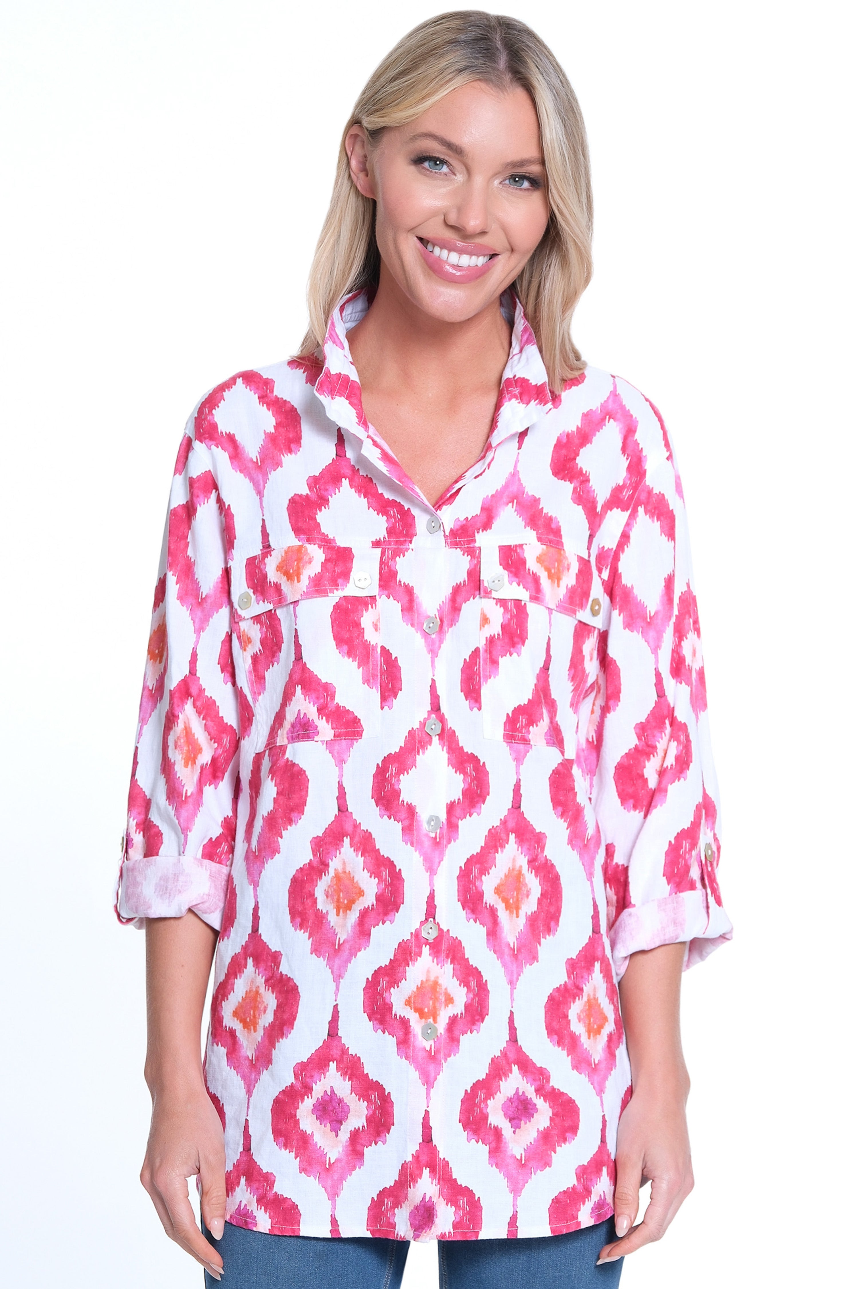 Wire Collar Tunic - Fuchsia Print – Johnmarkclothing.com