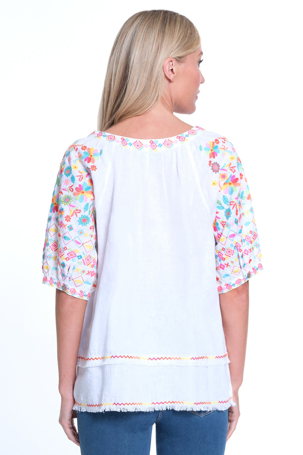 Tunic with Frayed Details - White