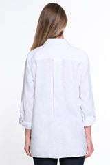 Embroidered Button Front Blouse - Petite - White