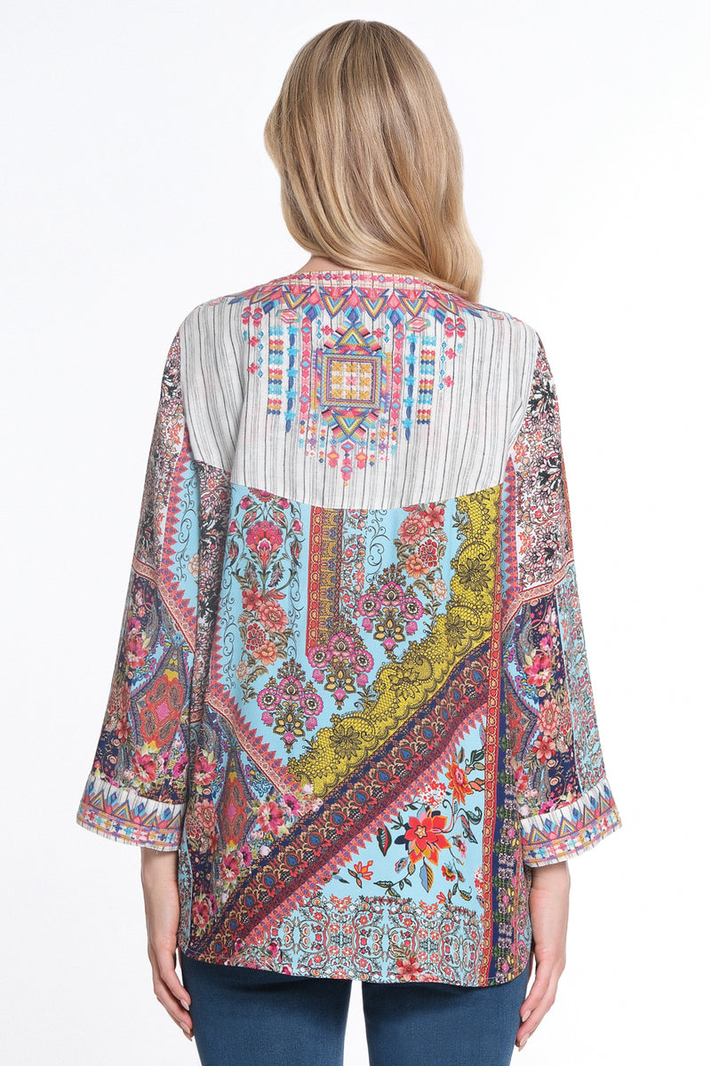 Embroidered Abstract Print Blouse - Multi