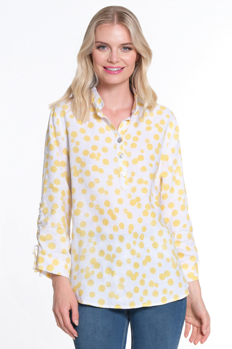 Dot Print Button Up Tunic - Women's - Yellow