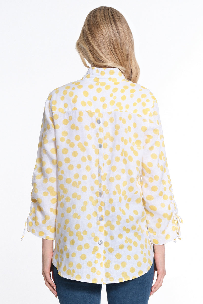 Dot Print Button Up Tunic - Yellow