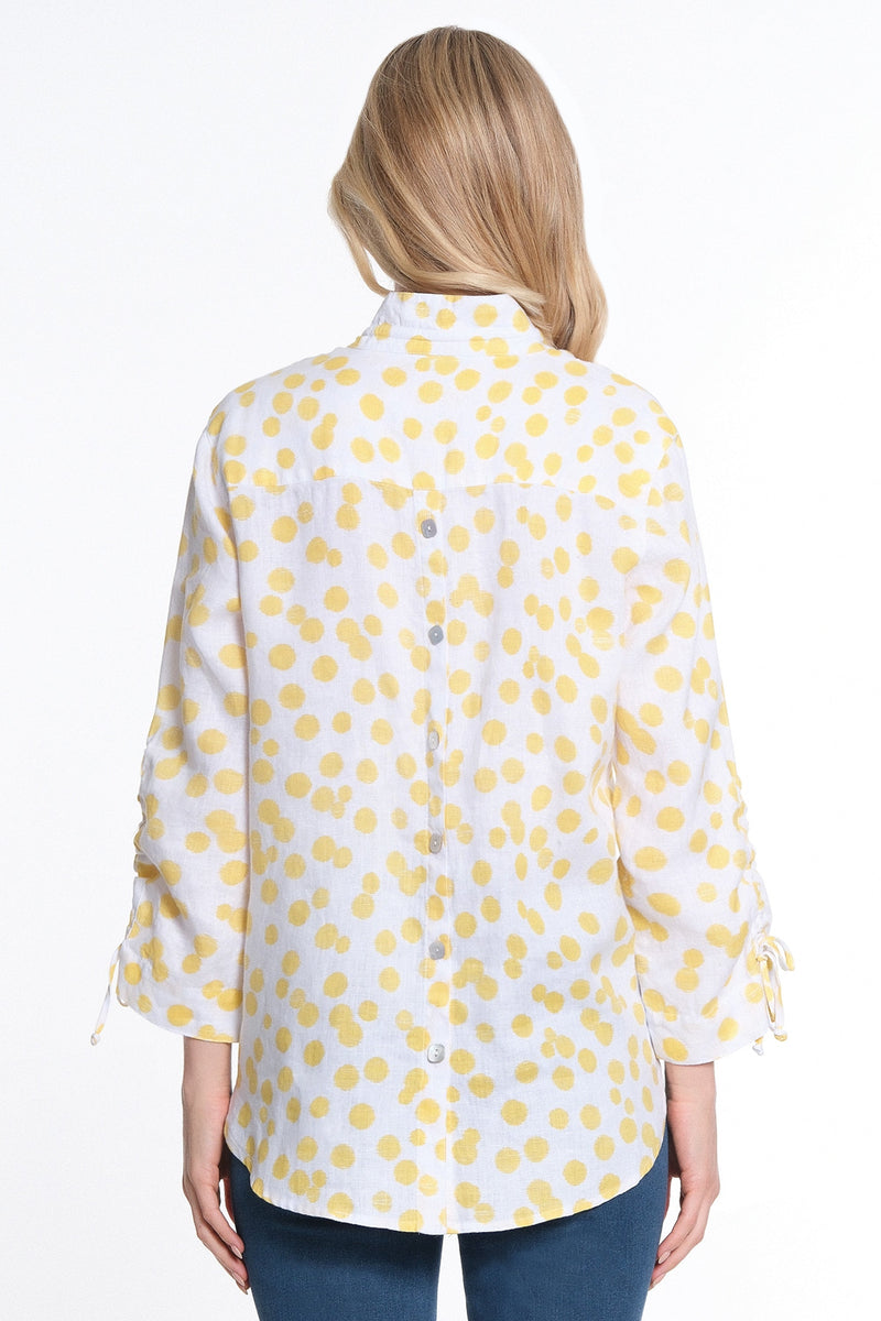 Dot Print Button Up Tunic - Women's - Yellow