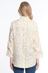 Dot Print Button Up Tunic - Petite - Yellow