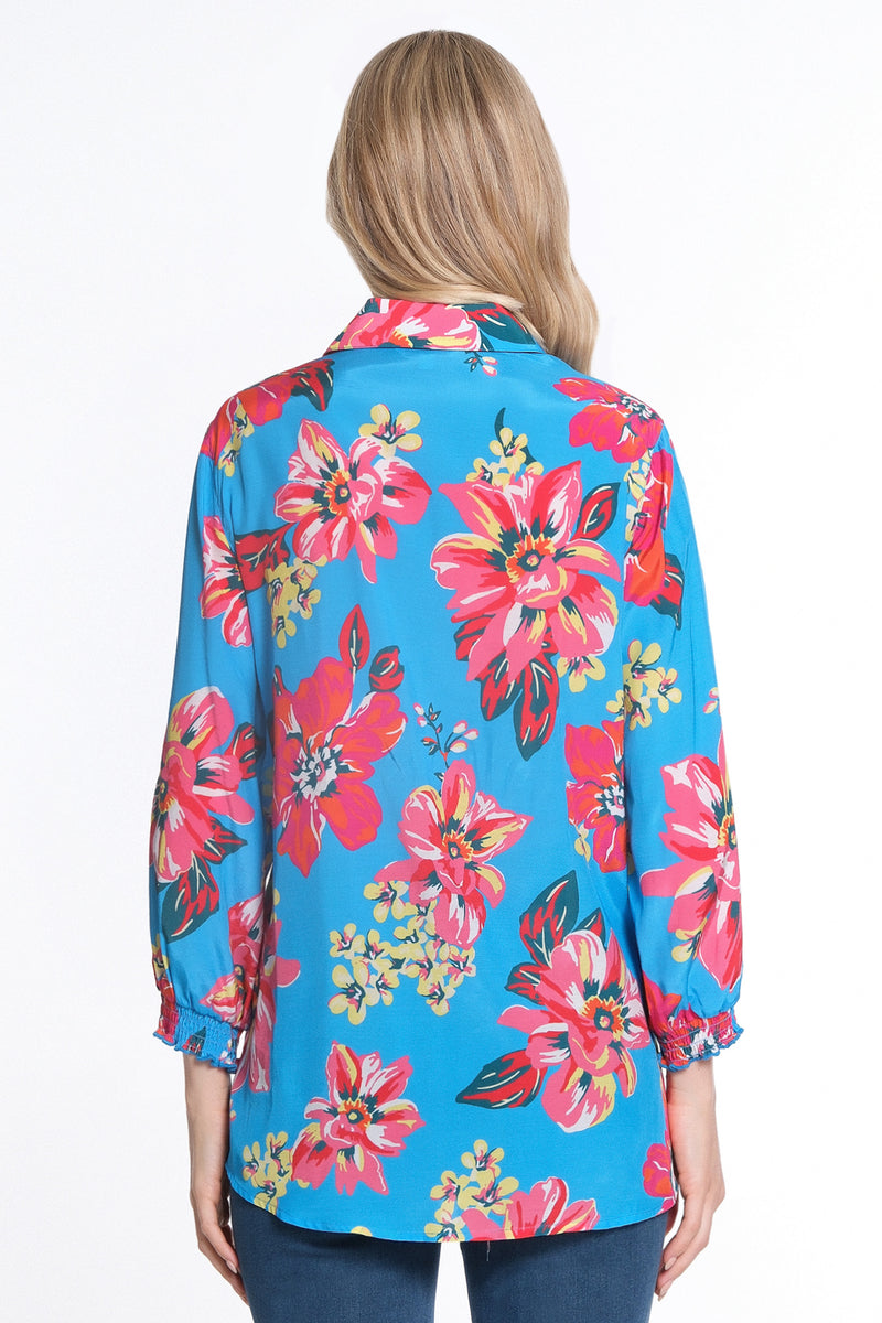 Floral Print Button Front Blouse - Floral Multi