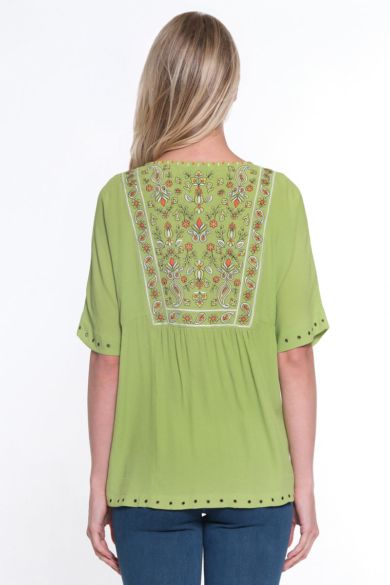 Embroidered Short Sleeve Tunic - Lime