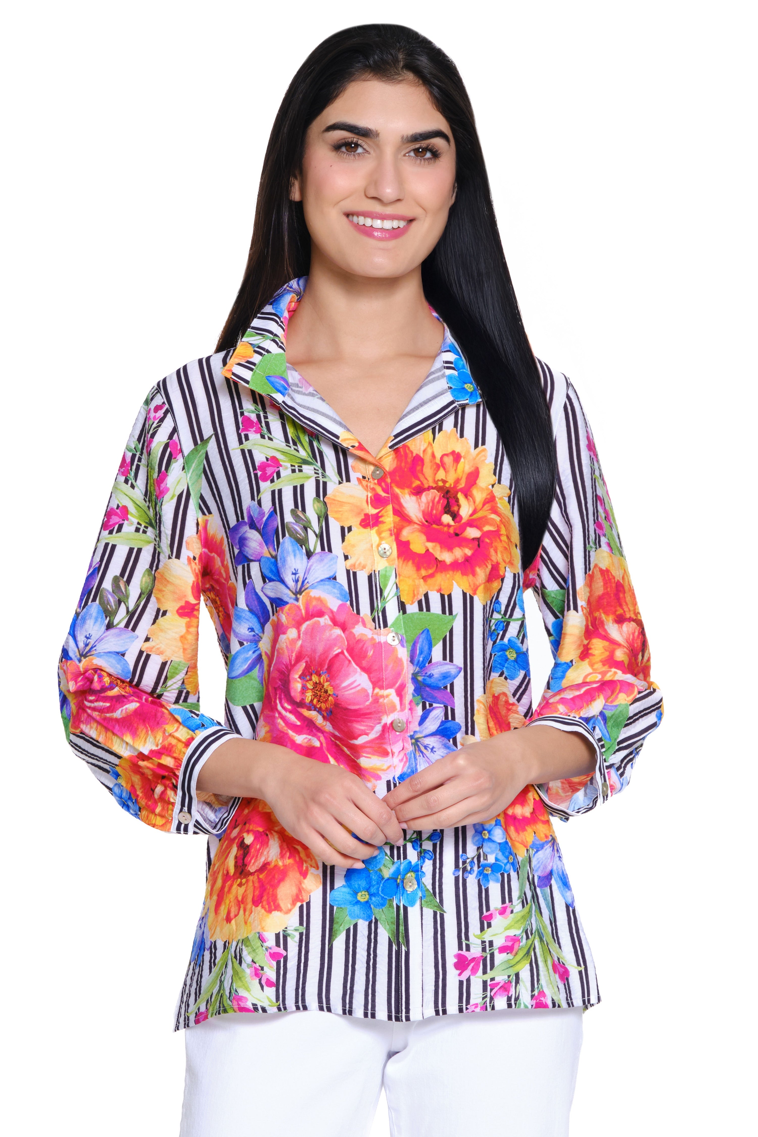 Wire Collar Floral Shirt - Floral Multi