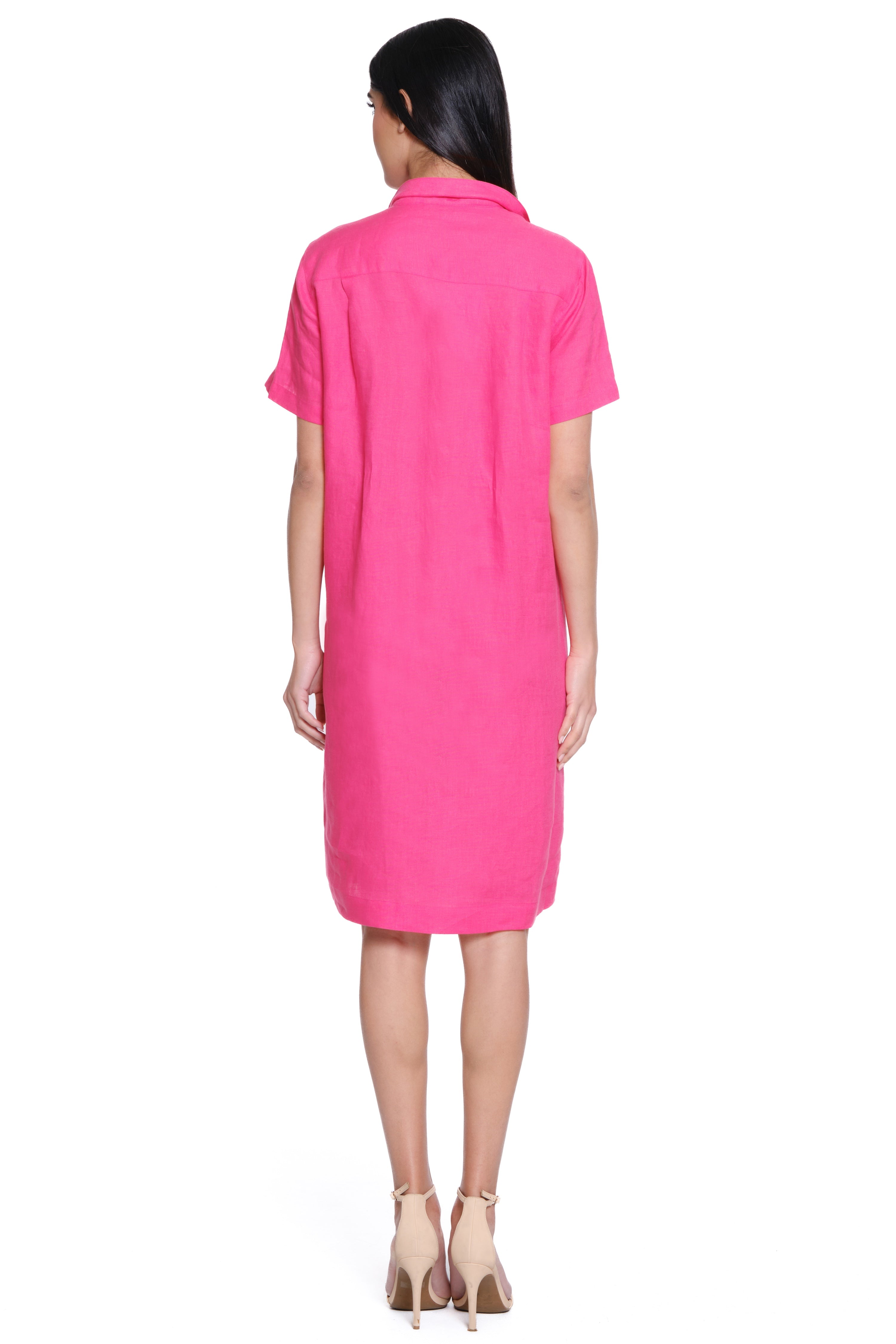 Short Sleeve Wire Collar Dress - Bright Fuchsia