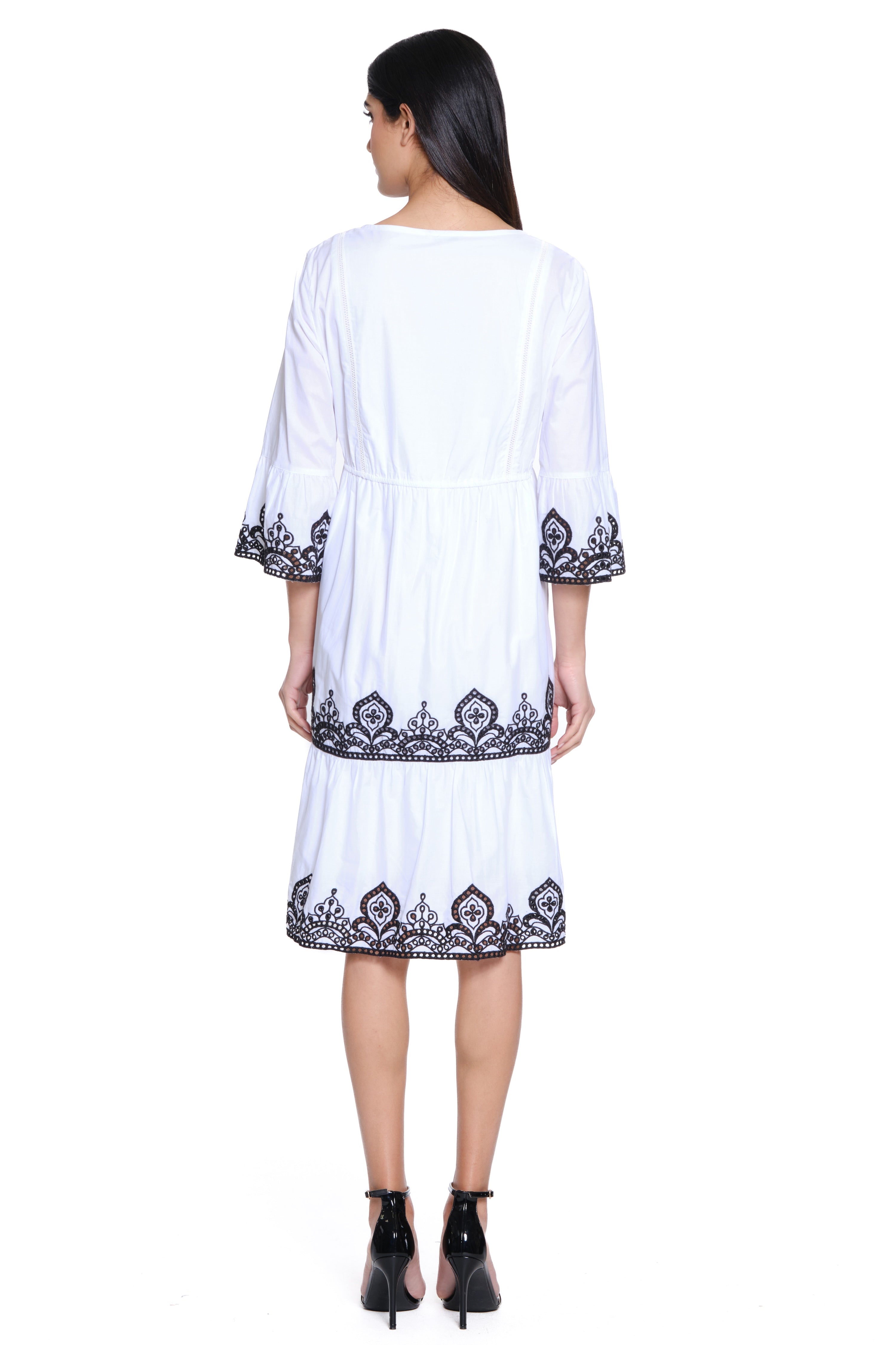 Embroidered Tiered Dress - White