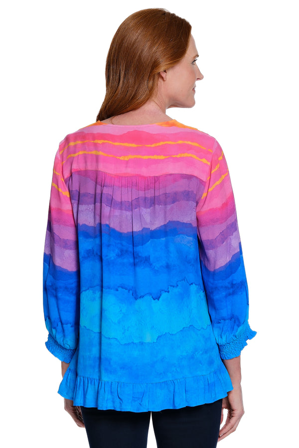 Tie-Dye Embroidered V-Neck Top - Tie Dye Multi
