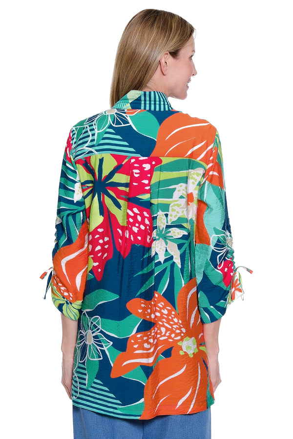 Printed Button-Front Tunic - Multi