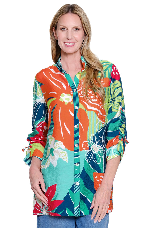 Printed Button-Front Tunic - Multi