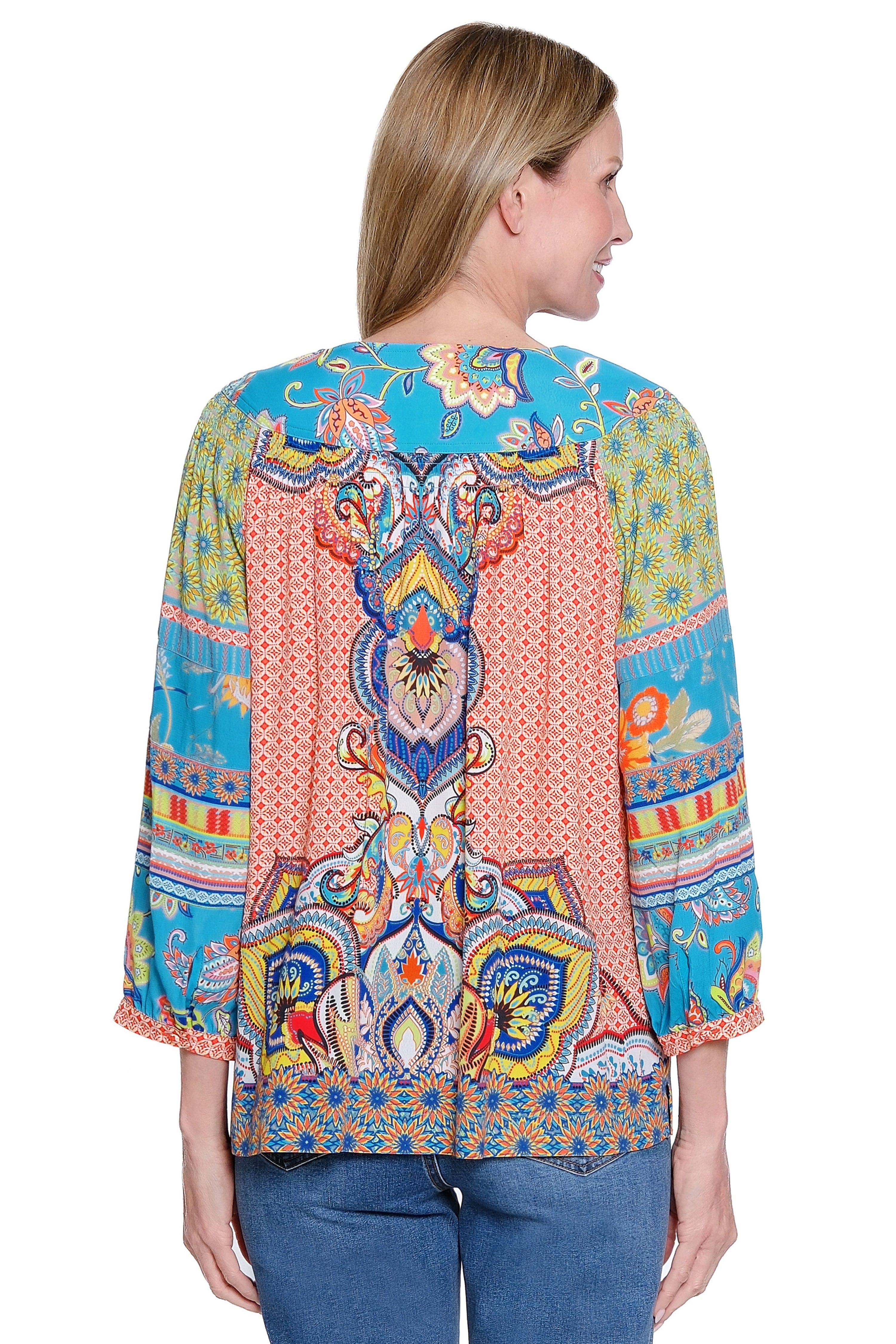 Mixed Print Peasant Top - Plus - Multi