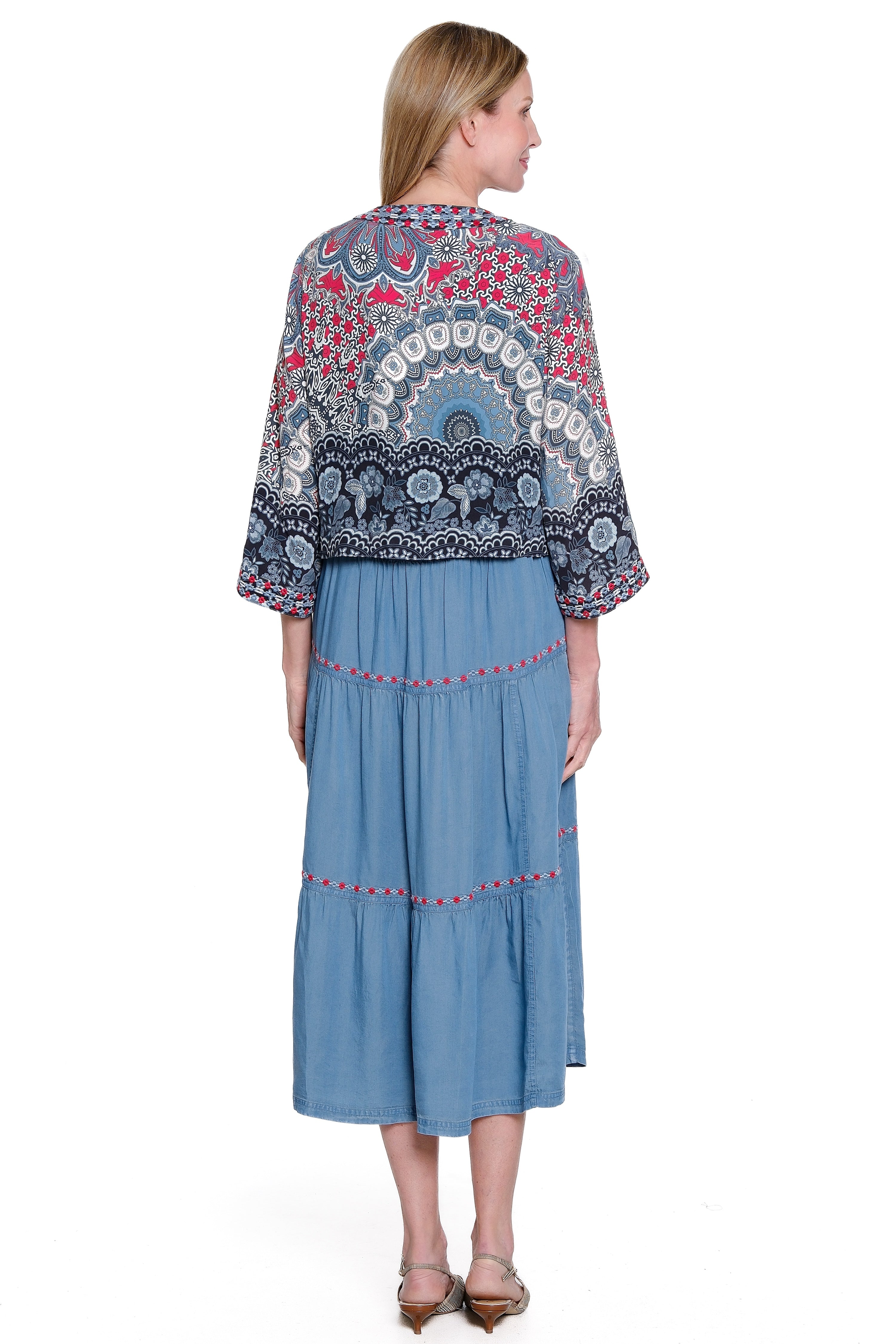 Sleeveless Tiered Dress & Printed Kimono Set - Plus - Multi