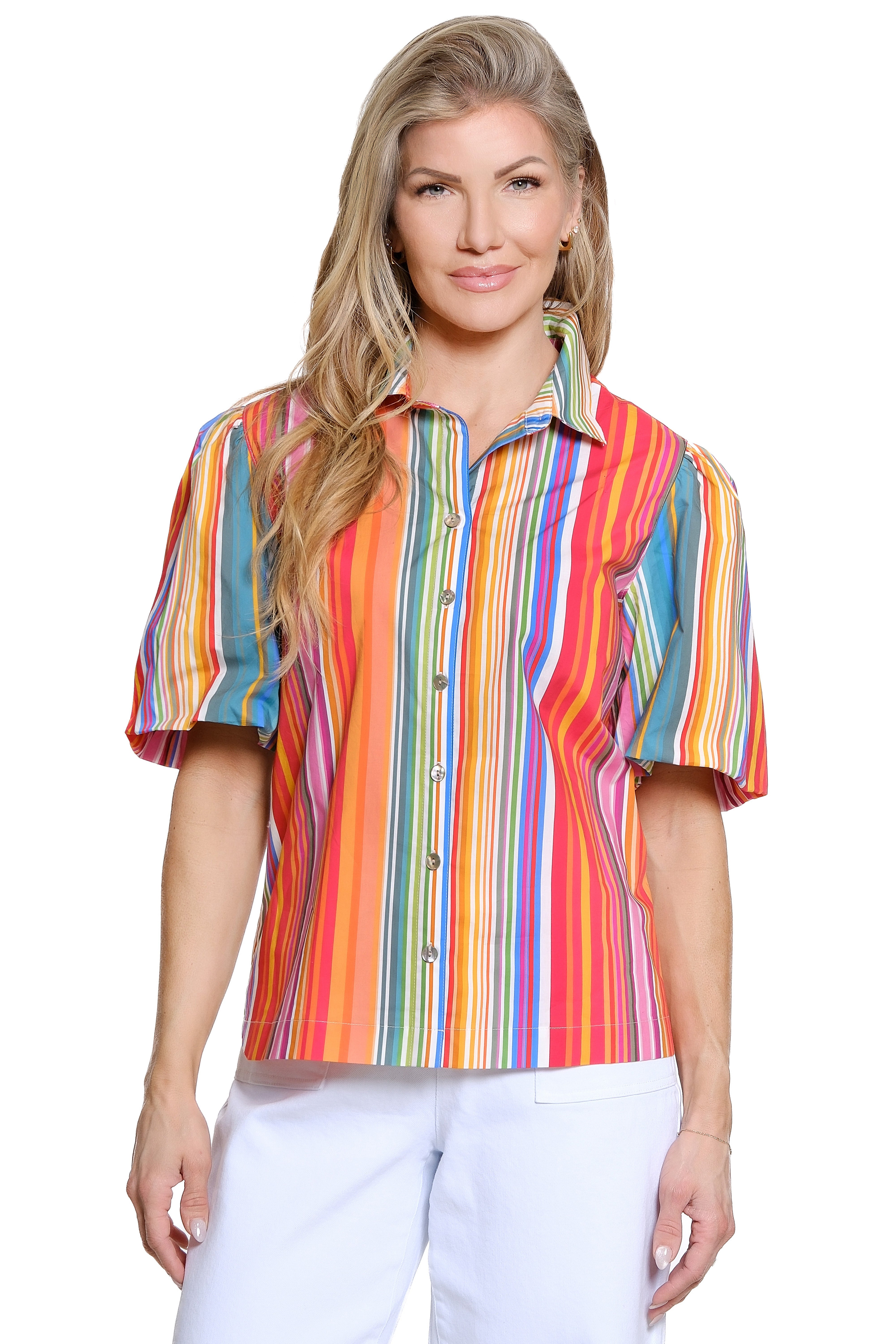 Short Sleeve Blouse - Stripe Multi