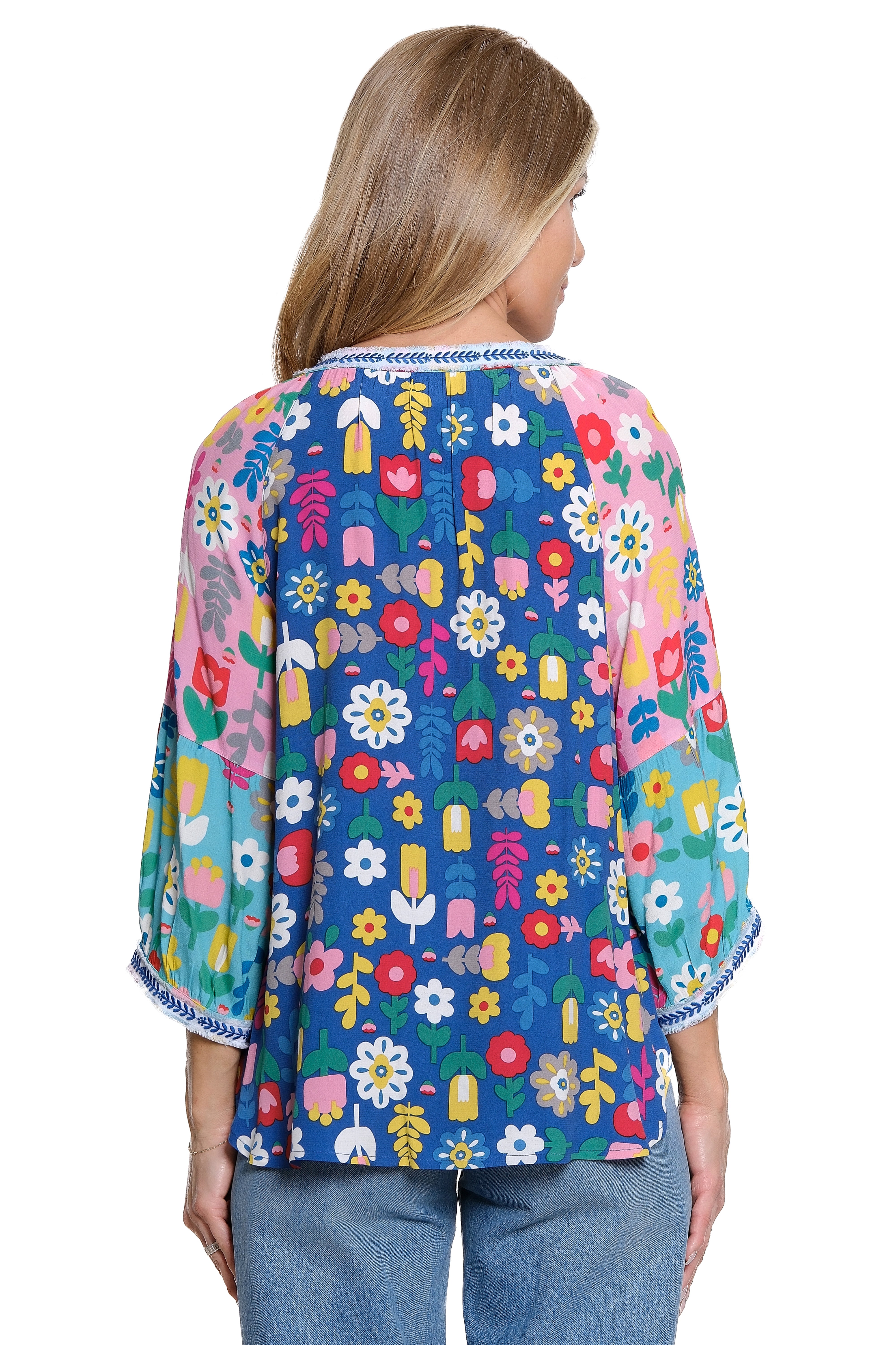 Print Top with Blouson Sleeves - Floral Multi