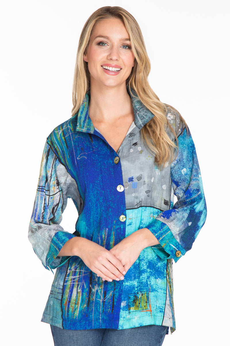 Abstract Wire Collar Tunic - Women's - Abstract Multi