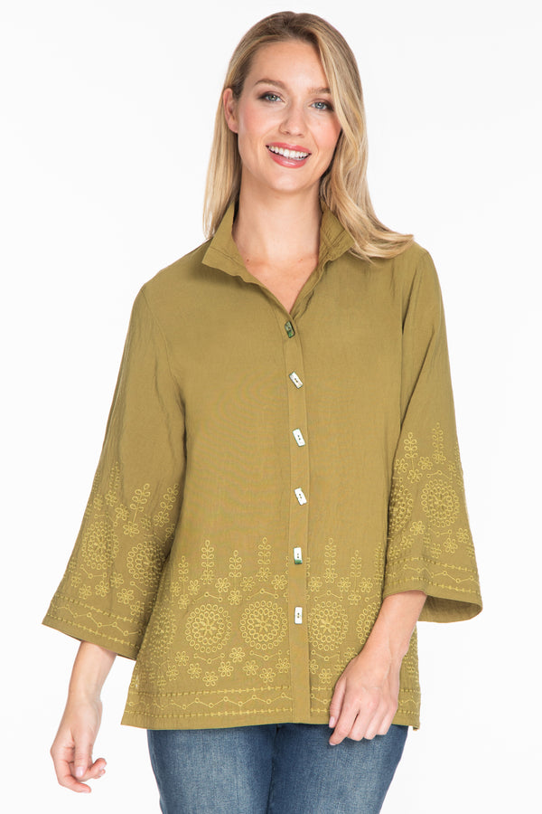 Embroidered Eyelet Tunic - Chartreuse