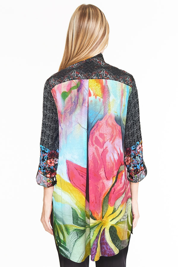 Mixed Print Button Front Tunic - Multi