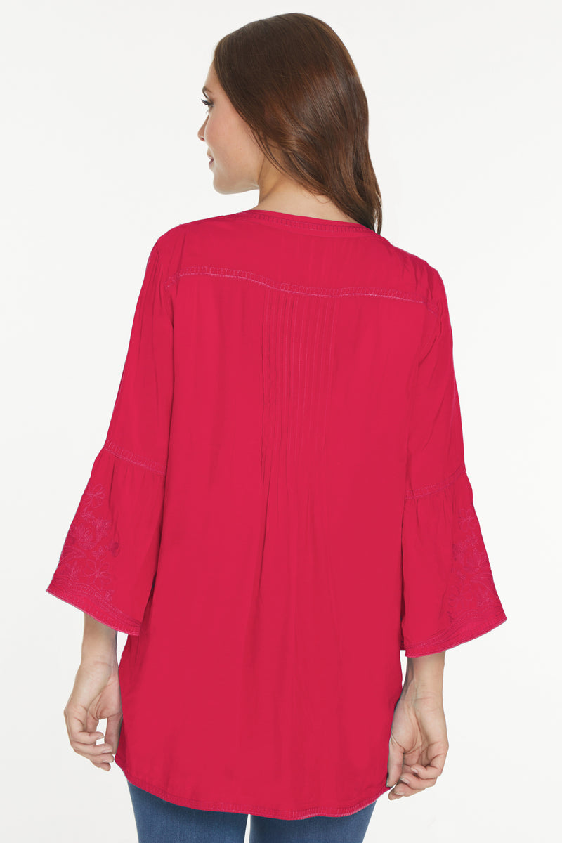 Embroidered Pintuck Tunic - Raspberry