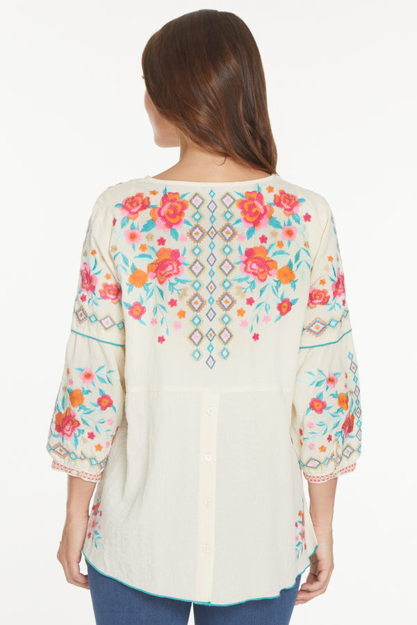 Embroidered Peasant Top - Soft White