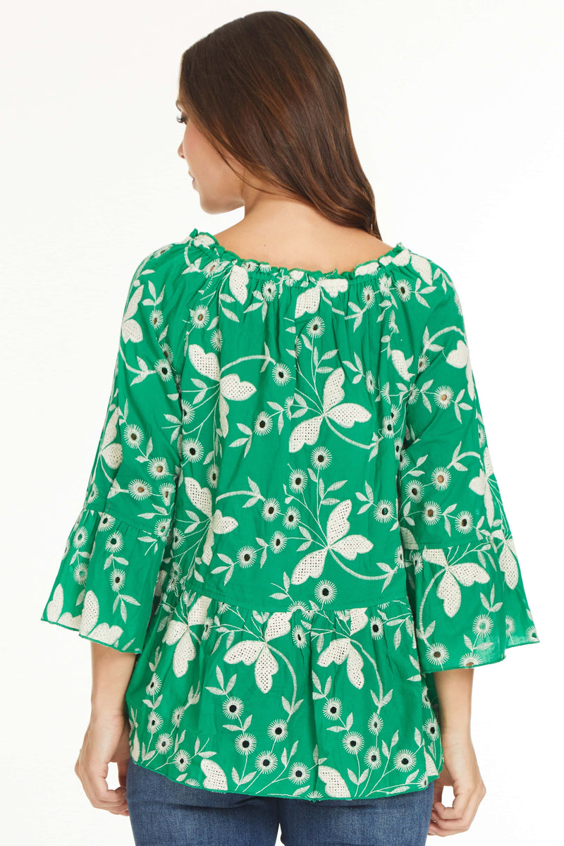 Floral Peasant Tunic - Jade