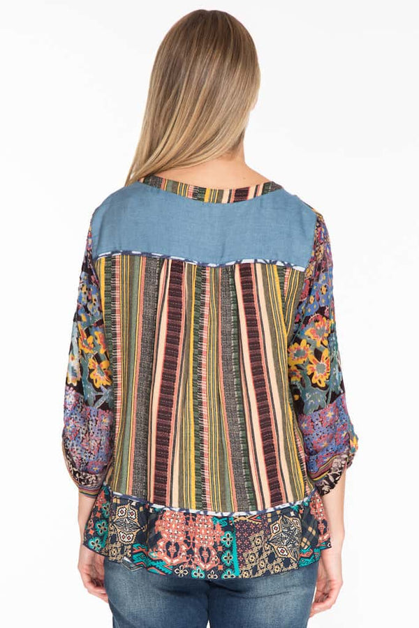 Velvet Embroidered Button Up Tunic- Multi