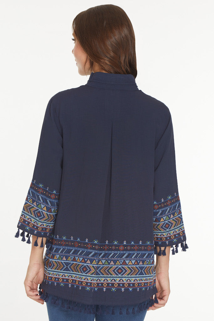 Embroidered Button Up Tunic- Midnight
