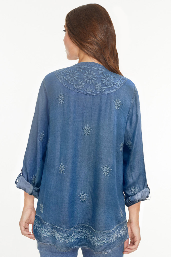 Button Up Peasant Tunic- Chambray