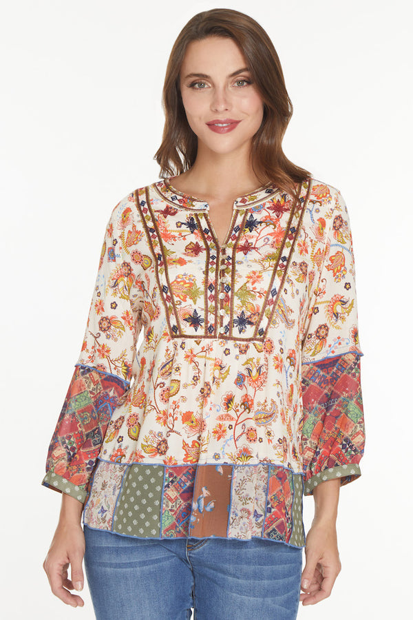 Embroidered Button Up Tunic- Multi