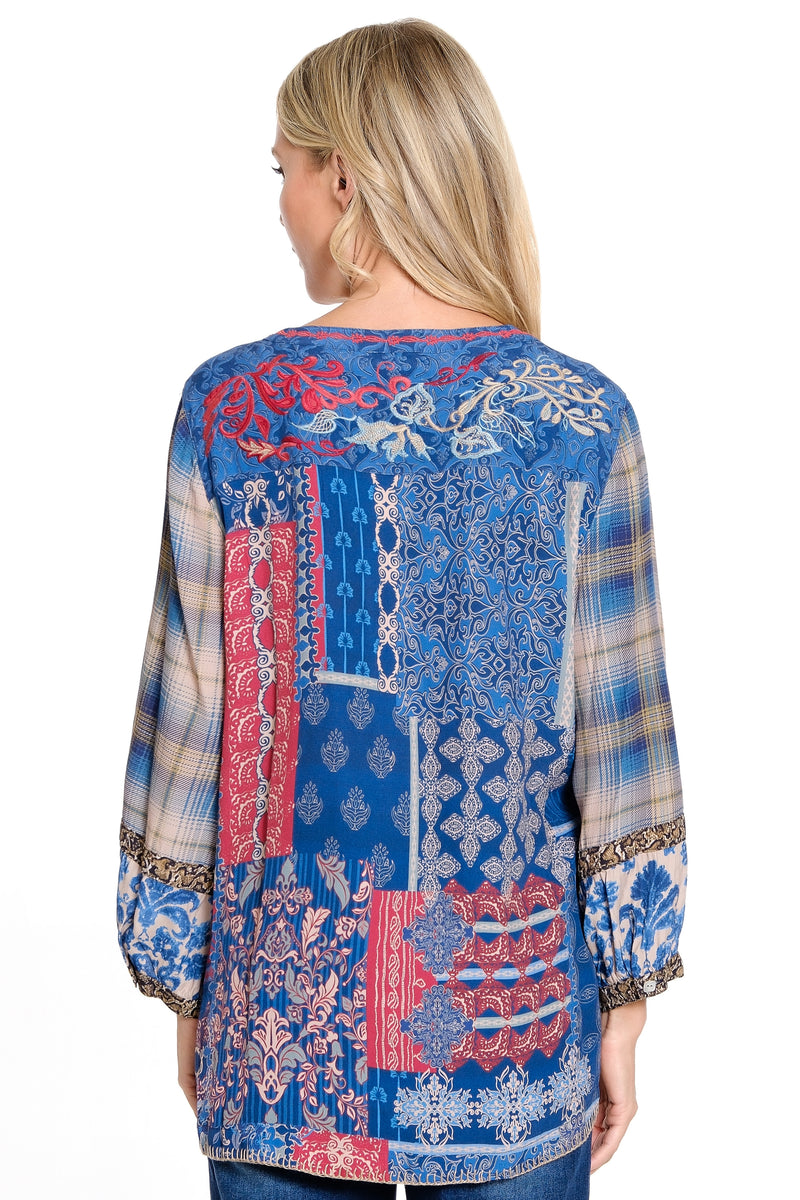 Embroidered 3/4 Sleeve Tunic - Petite - Multi