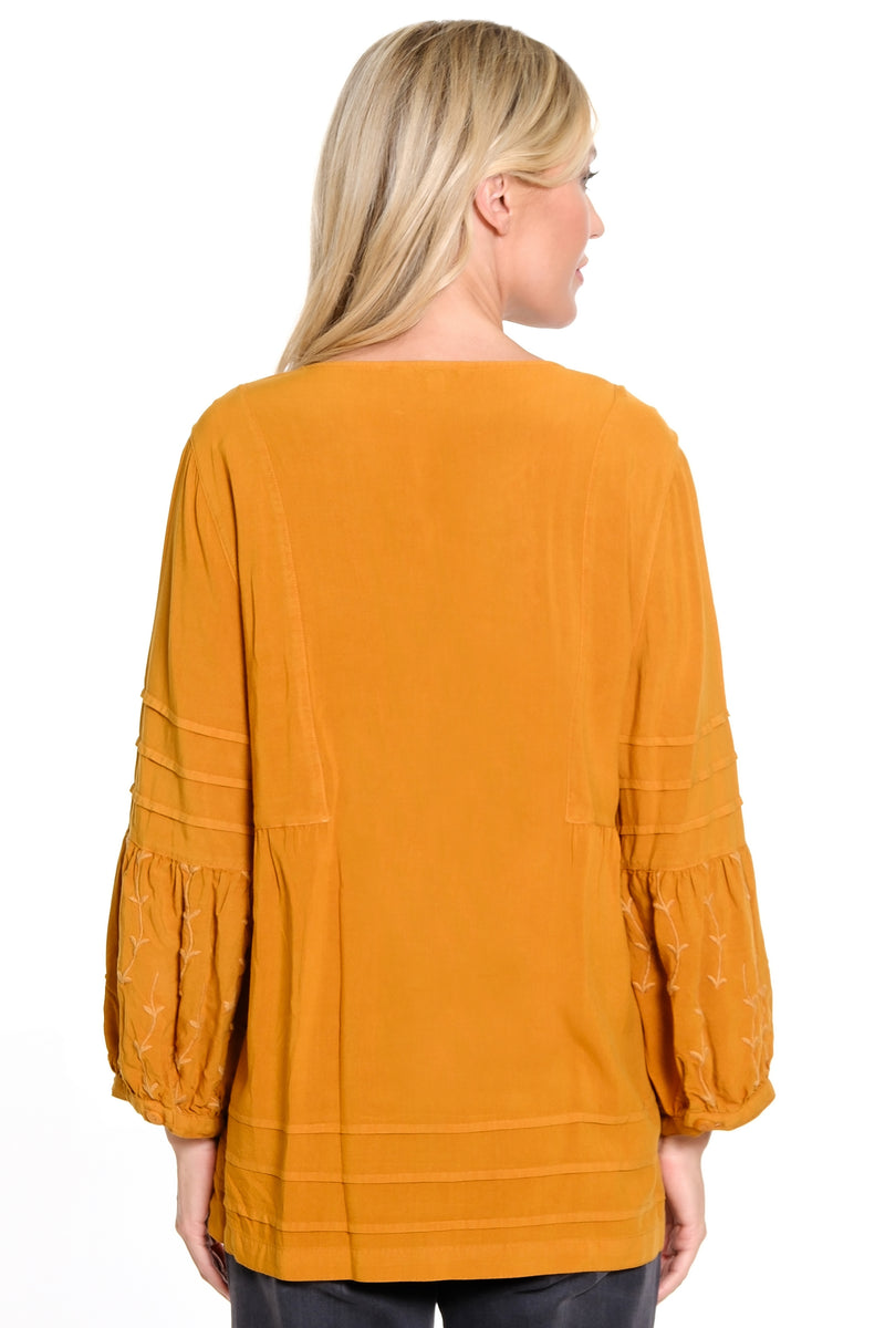 Embroidered V Neck Tunic - Spicy Yellow