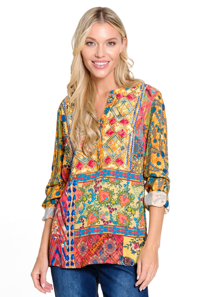 Embroidered Print Tunic - Spice Print