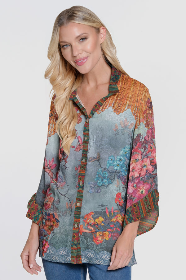 Ruffle Sleeve Tunic - Women's - Floral Multi