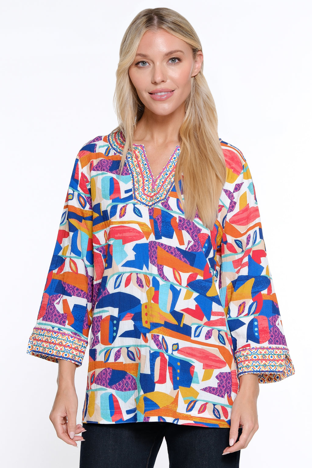 売れ筋商品|||ジェイエムコレクション カットソー トップス レディース Petite Floral-Print Johnny-Collar Tunic, Exclusively at Macy's Intrepid Blue Combo JM Collection Petite Floral-Print Johnny-Collar Tunic