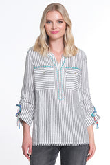 Striped Button Up Tunic - Women's - Multi