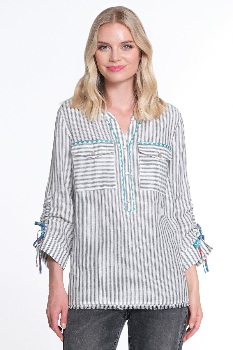 Striped Button Up Tunic - Women's - Multi