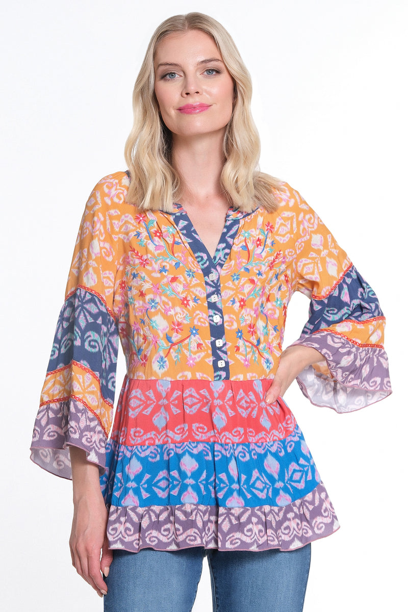 Embroidered Tiered Top - Multi