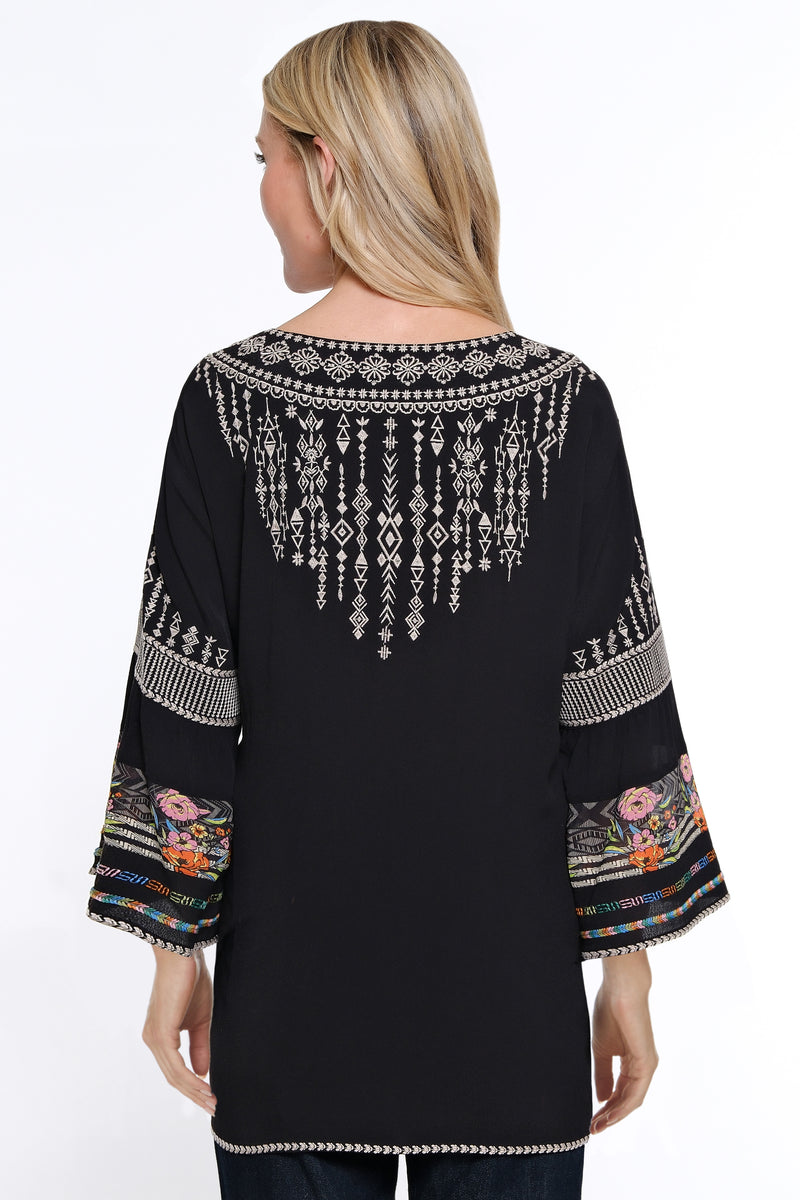 Embroidered Flounce Sleeve Top - Women's - Black