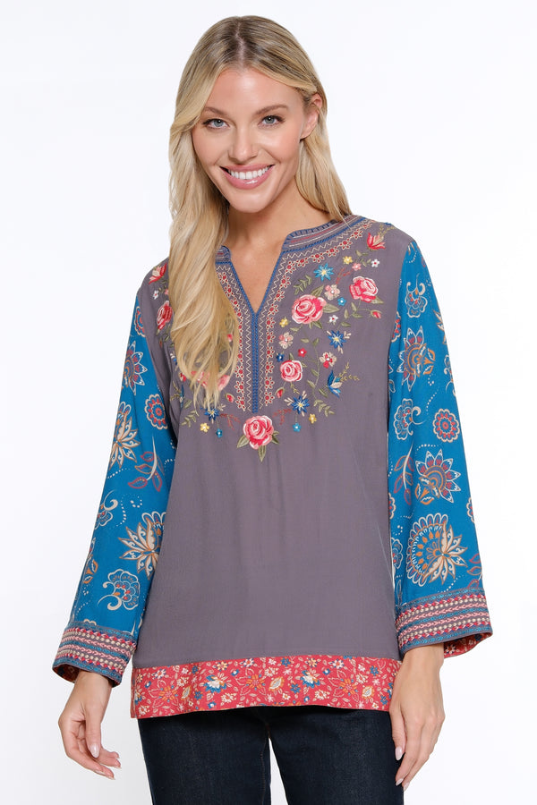 Embroidered Y-Neck Tunic - Multi