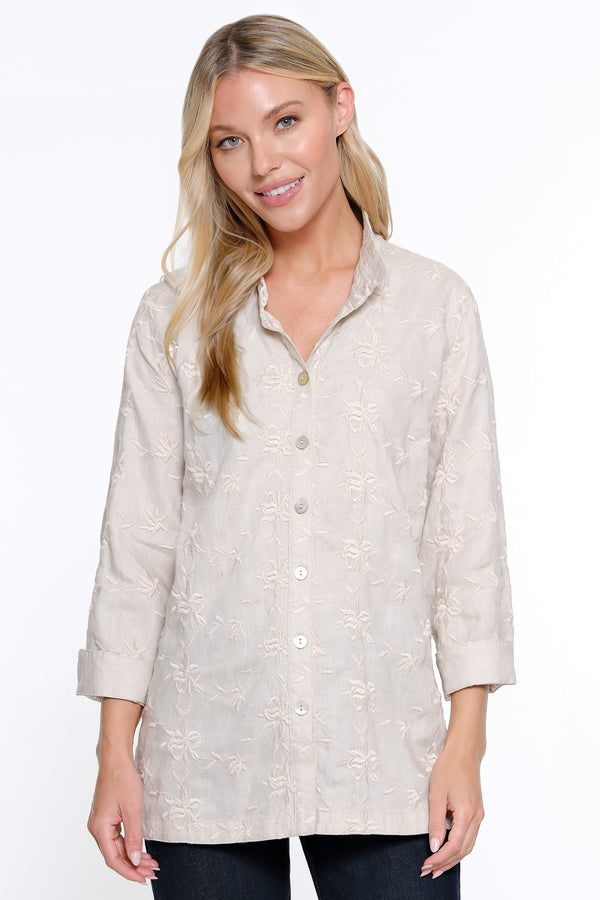 Linen Button Front Blouse - Light Taupe