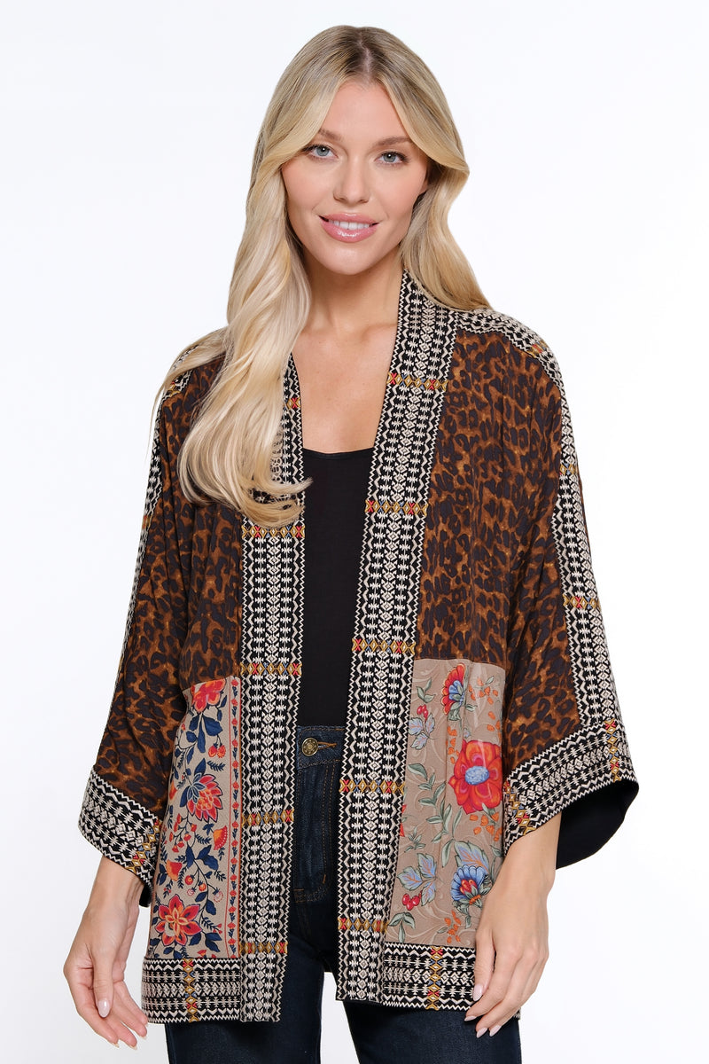 Embroidered Print Kimono - Women's - Skin Multi