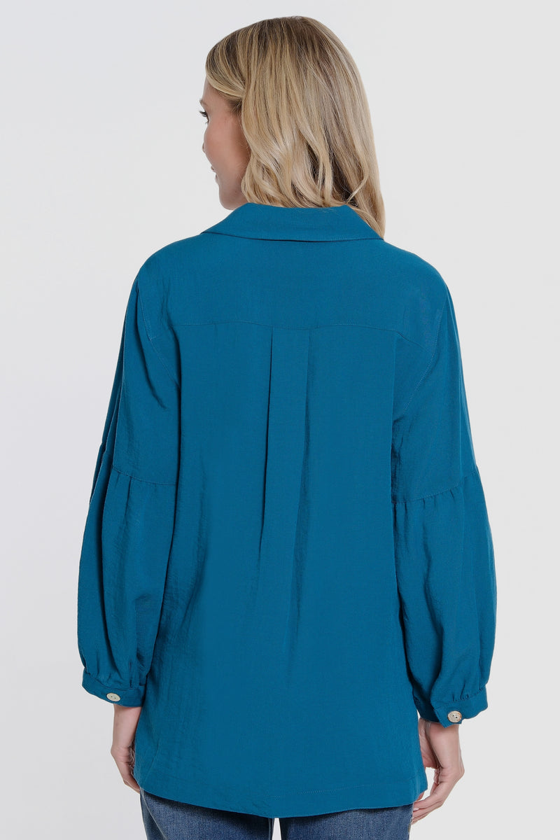 Button Up Tunic - Petite - Peacock