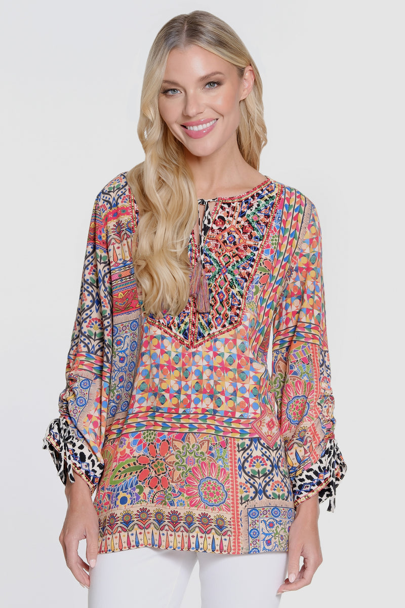 Print Tunic with Tassel Details - Spice Print