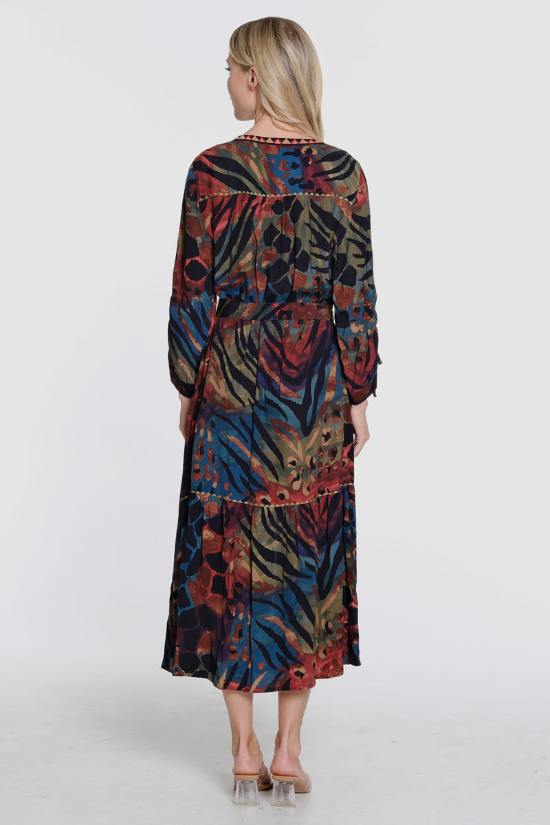 Print Midi Dress - Leaf Multi