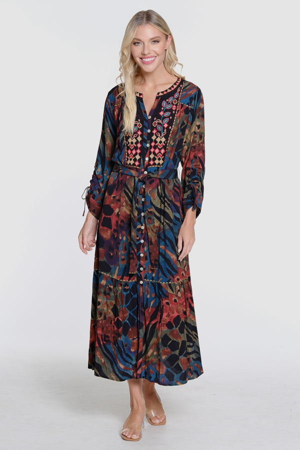 Print Midi Dress - Leaf Multi