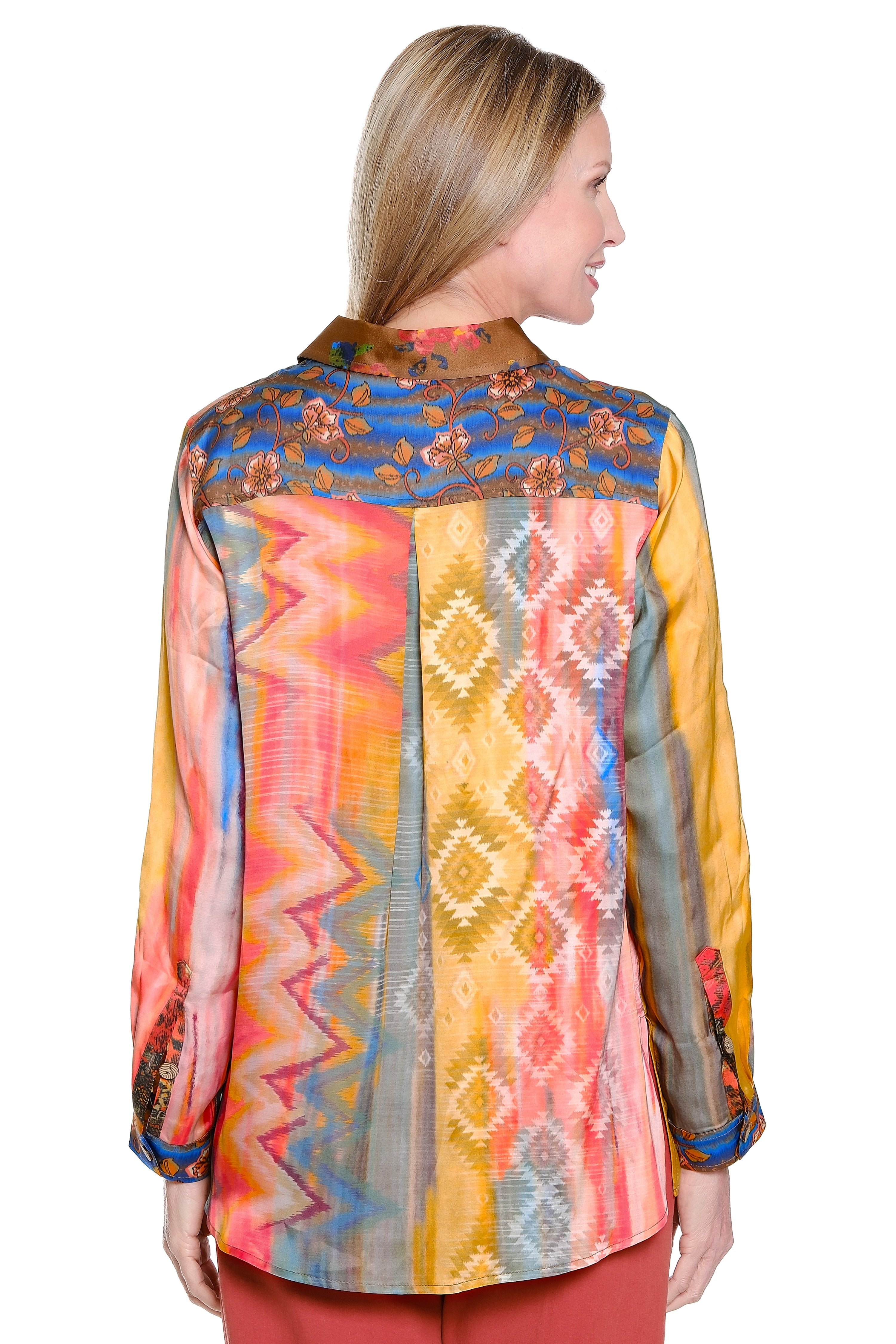 Multi-Print Button Front Blouse - Spice Print