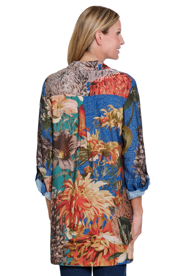 Floral Print Button-Front Top - Petite - Floral Multi